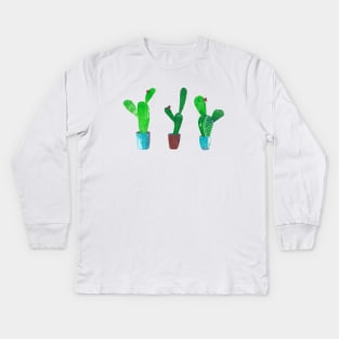 Succulent cacti in pots - mixed media collage Kids Long Sleeve T-Shirt